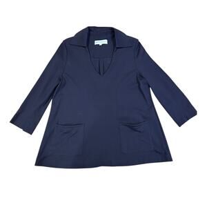 TUCKERNUCK Navy Blue Collar Pockets Jersey Sailor Nautical Top Sweatshirt MEDIUM